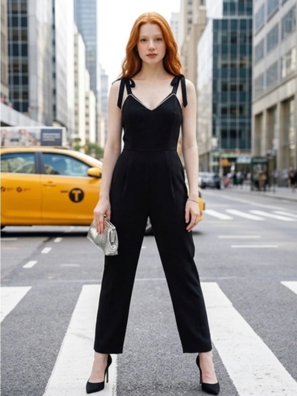 SANDRO ELLANDE JUMPSUIT WITH BEADED V NECK